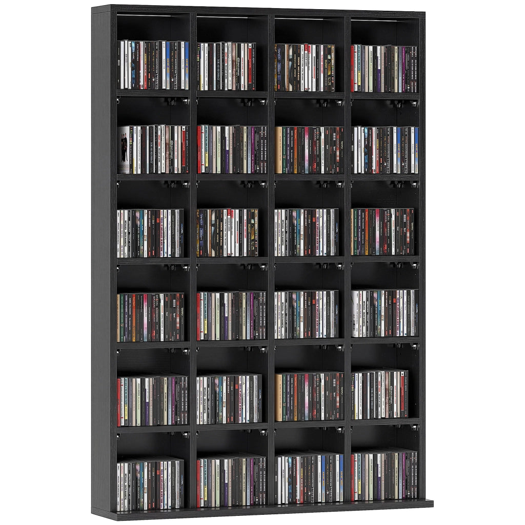 Mobile Porta CD con Ripiani Regolabili per 456 CD o 336 DVD. 24 Scomparti. 89x20x130.5 cm. Nero