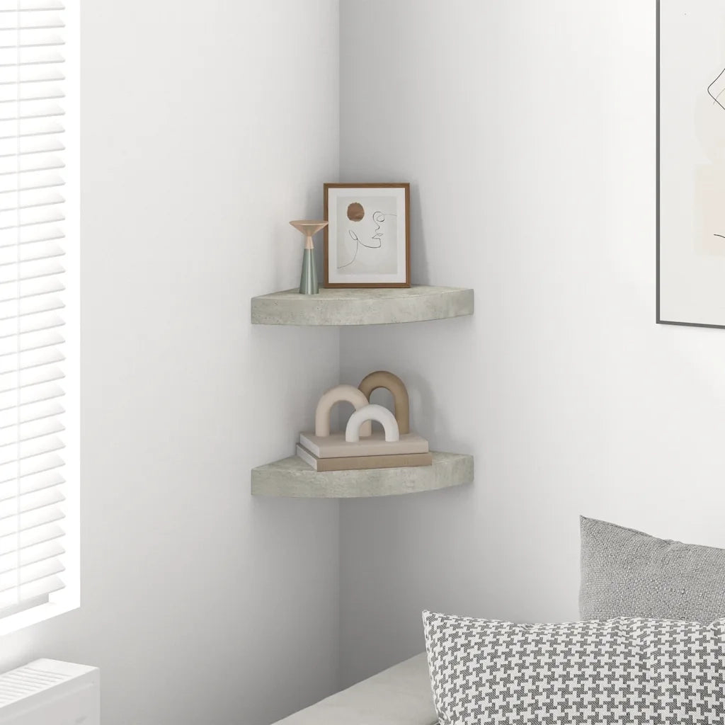 2 pz Mensole | Ripiano | Scaffale Angolari Grigio Cemento 25x25x3,8 cm in MDF