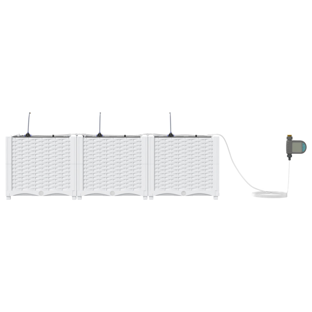 Fioriere da Giardino con Sistema di Irrigazione 3 pz Bianco
