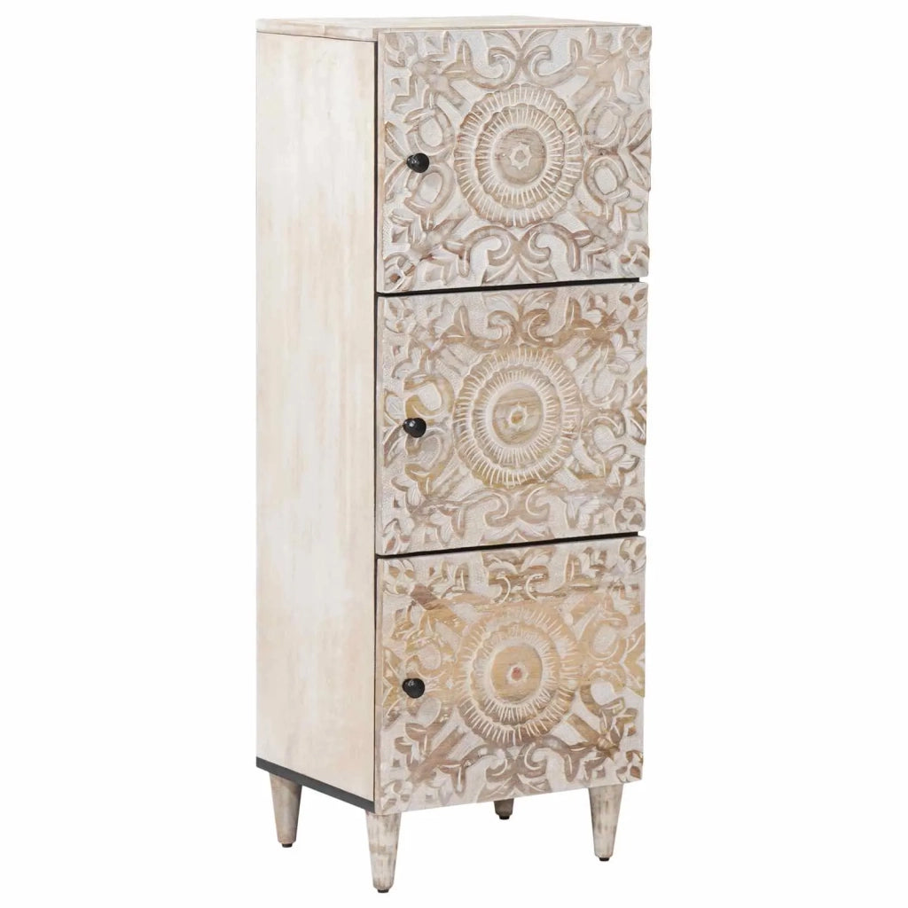 Mobile Alto Bianco 40 x 33,5 x 110 cm Legno di mango massello