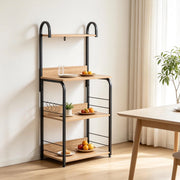 SCAFFALE DA CUCINA 60x40x125 cm Legno naturale e nero con 4 ripiani e 4 ganci