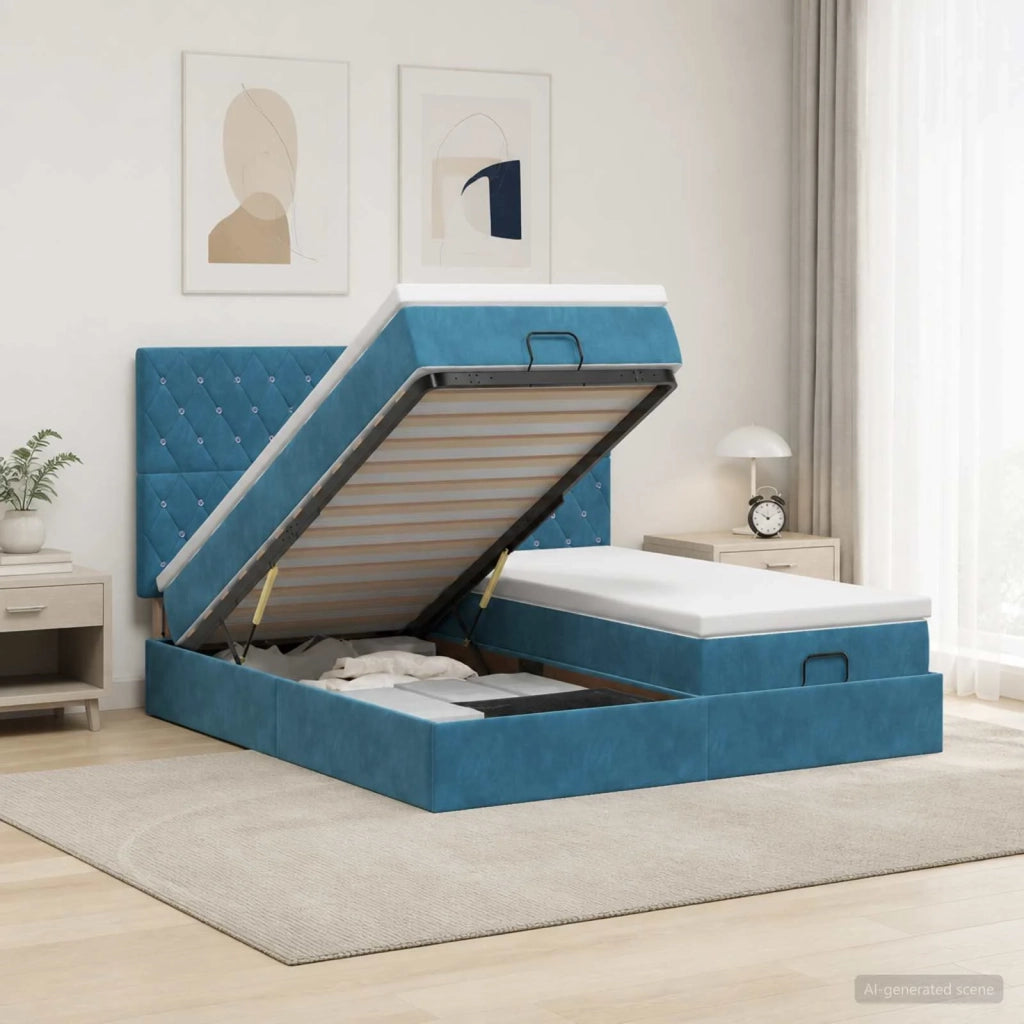 Letto ottomano con materasso 2 pz Blu Scuro Velluto 3457906