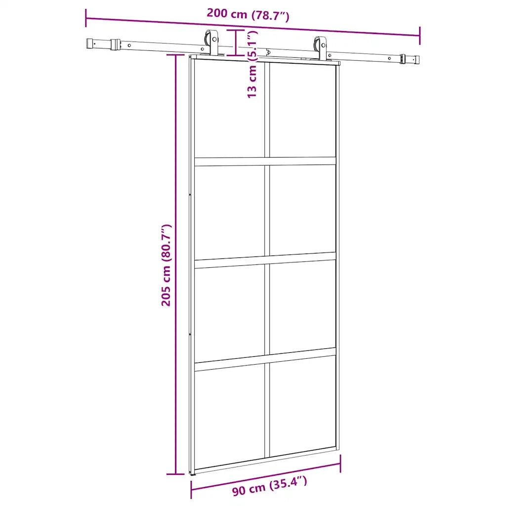 Porta Scorrevole Set Ferramenta Nera 90x205 cm Vetro Temperato 3375893
