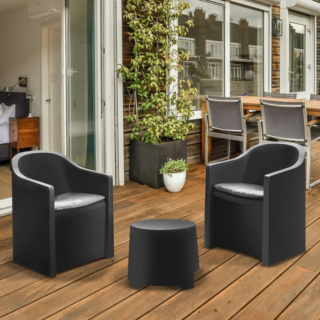 SALOTTINO LUNA ANTRACITE CON 2 POLTRONE E TAVOLINO CON CUSCINI