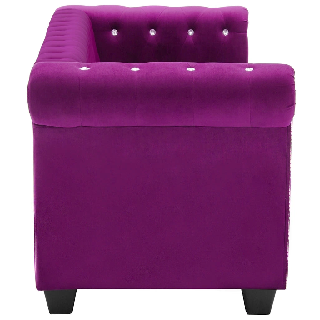 Divano Chesterfield a 3 Posti in Velluto 199x75x72 cm Viola 247147