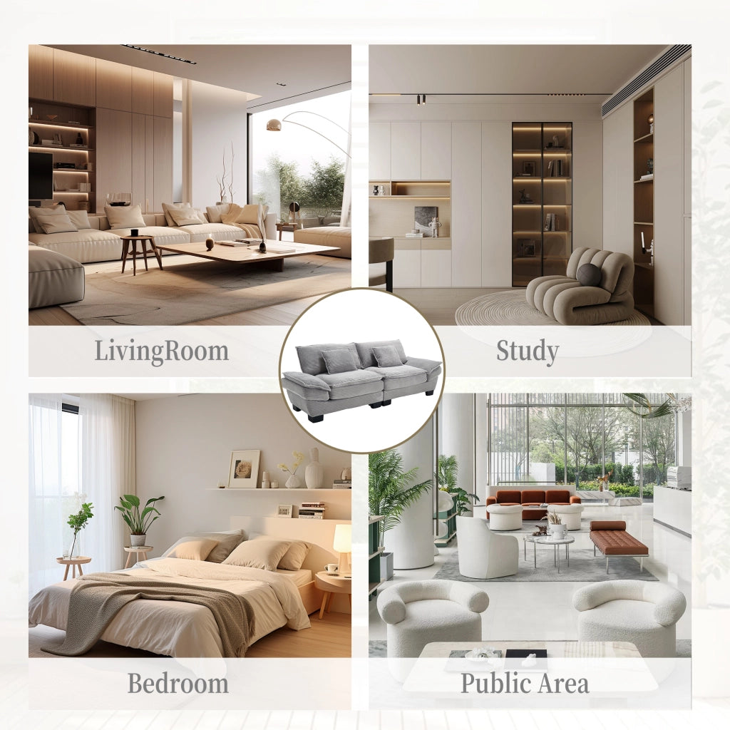 OKWISH Divano Lineare 2 Posti, Seduta Extra Profonda con Braccioli Imbottiti e 2 Cuscini, Velluto Grigio Chiaro, 224 × 81 × 81 cm