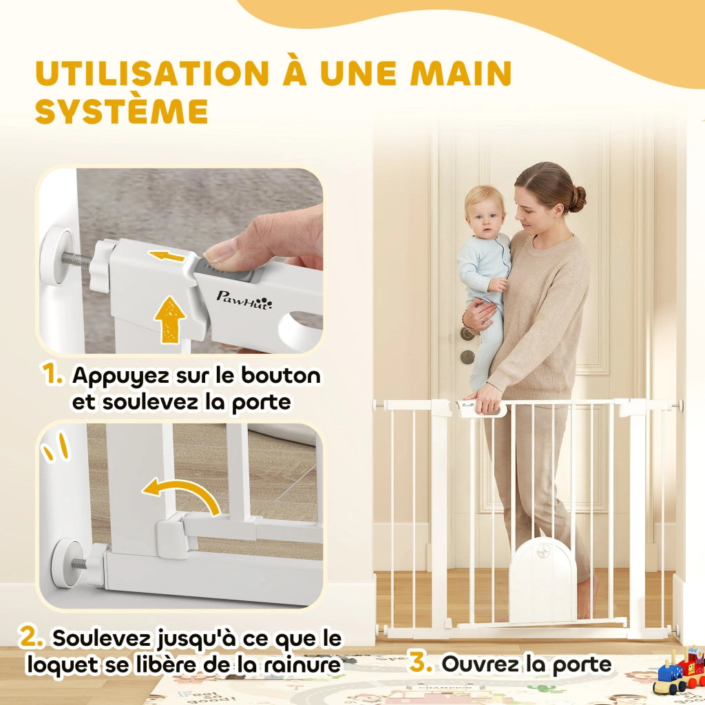 Barriera di Sicurezza per Animali con Porta e Chiusura Automatica ¨C Zephmum ¨C Bianco Acciaio