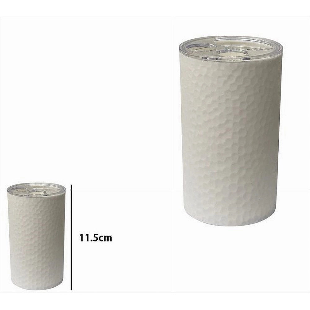 Trade Shop - Porta Spazzolini Bicchiere Accessorio Arredo Bagno Bianco Lavorato 3 Fori 79174 -