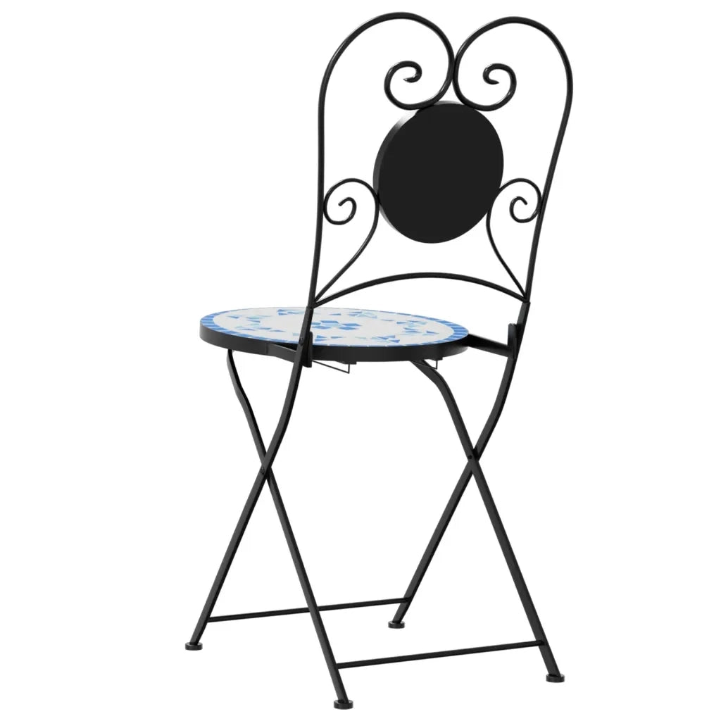 Sedie da Bistr¨° Pieghevoli 2 pz | Sedie da Esterno Blu e Bianco in Ceramica