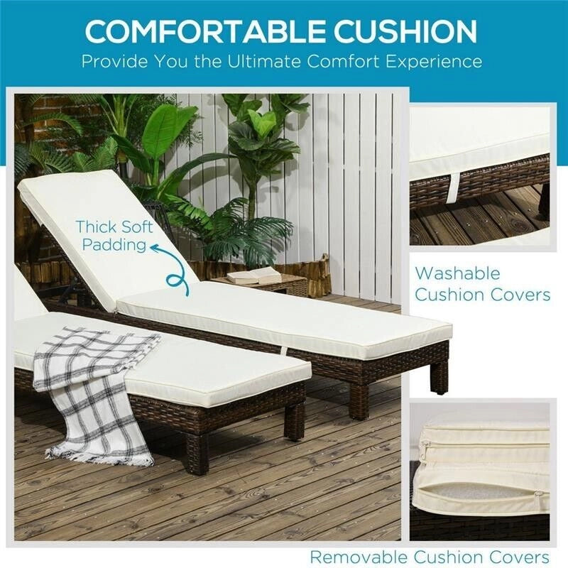 SET 2 LETTINI PRENDISOLE IN RATTAN PE CON CUSCINO E SCHIENALE 5 RECLINAZIONI, 196X60X22CM
