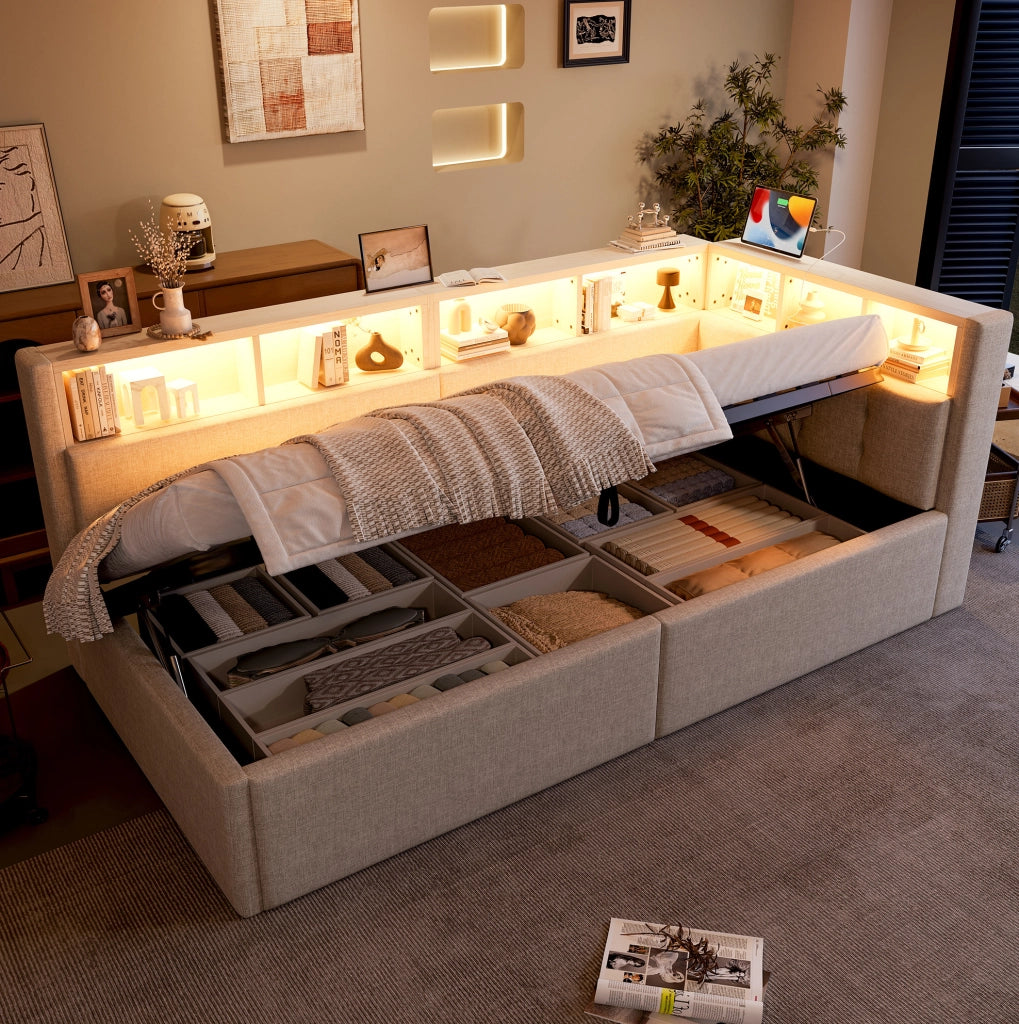 Letto daybed con LED, USB e vani contenitori