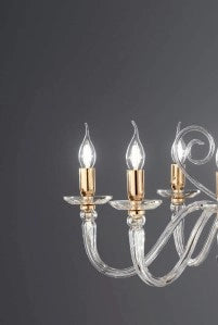 LAMPADARIO DEBUSSY 3 LUCI TRASPARENTE E ORO ATTACCO E14 D.50CM