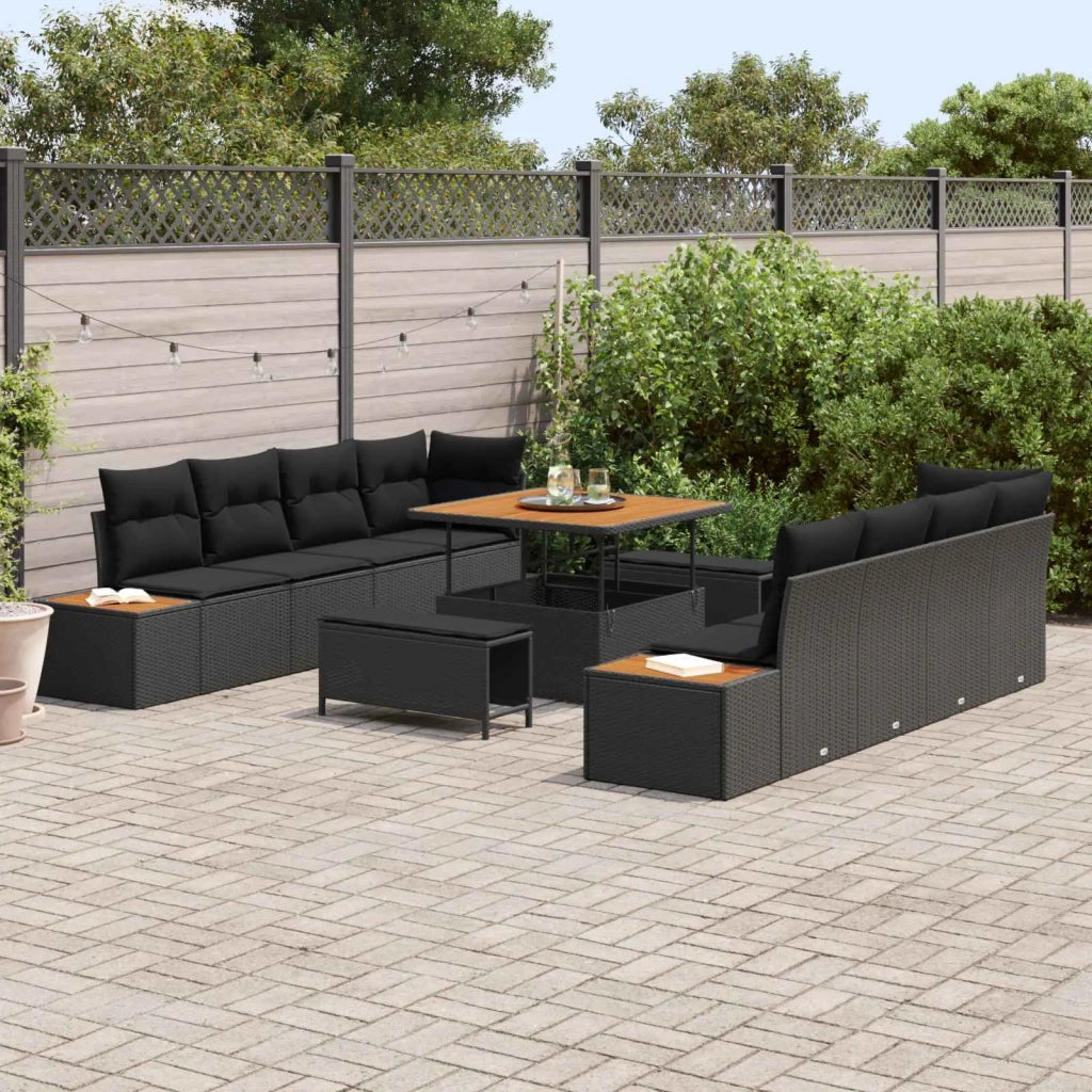 Set Divano da Giardino con cuscino 11 pcs Nero Poly Rattan 3364844
