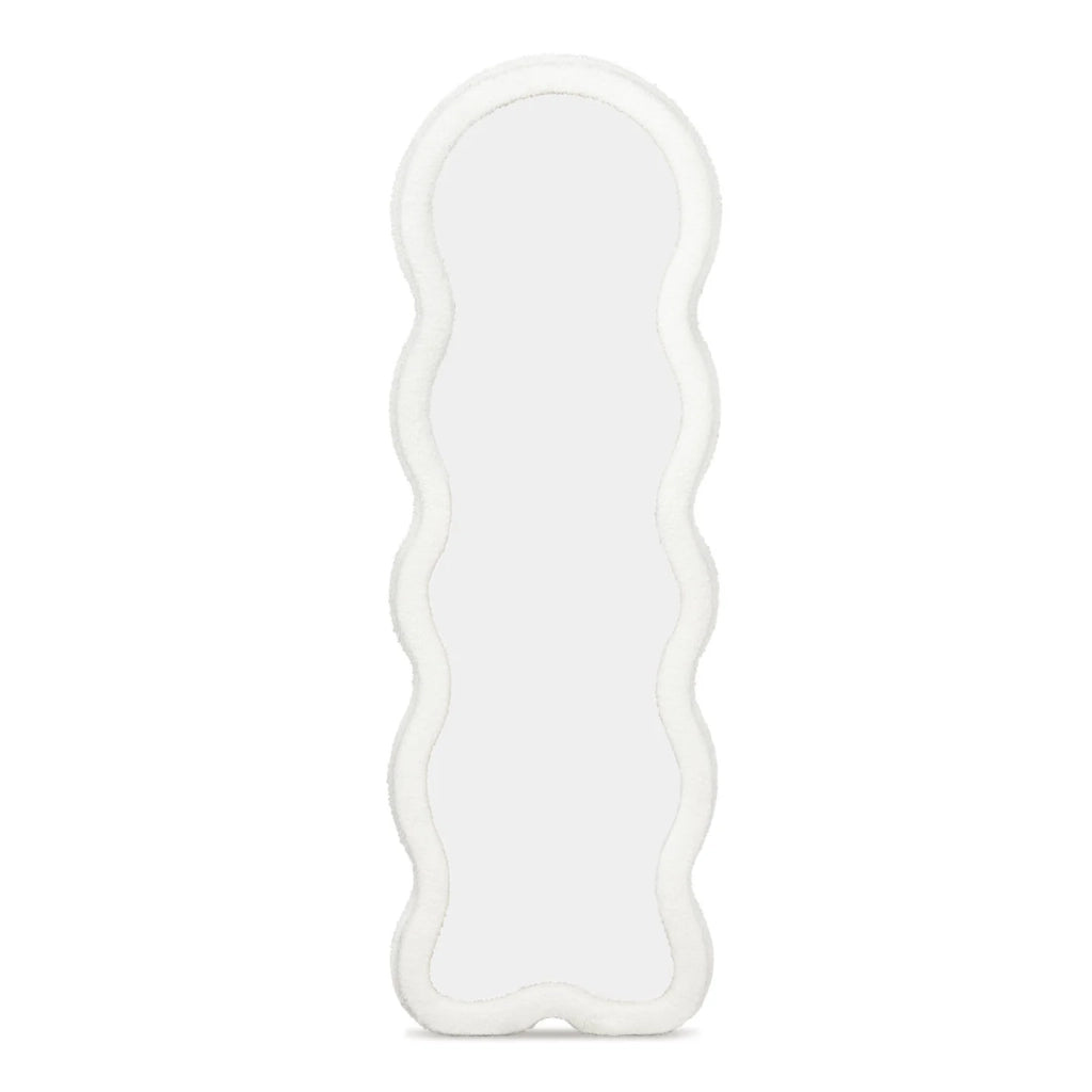 IDMarket - Specchio Wave in tessuto bouclette crema 150 x 50 cm
