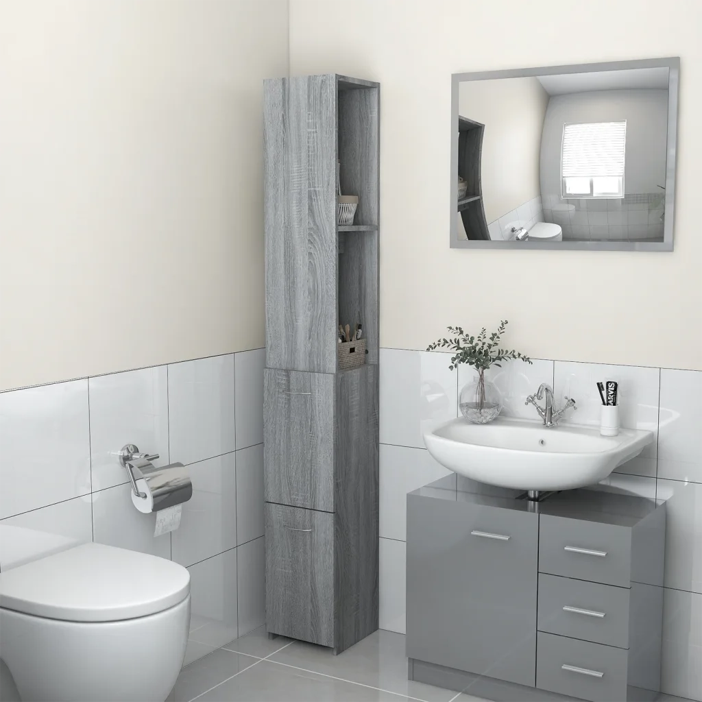 Armadietto Bagno | Armadio da bagno Grigio Sonoma 25x26,5x170 cm Legno Multistrato