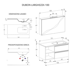 Mobile Bagno Sospeso 100 cm Lavabo e Specchio Bonussi Fenice Grigio
