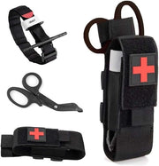 Tourniquet e molletta tattica con forbice EMT e borsa per emergenze mediche esterne.