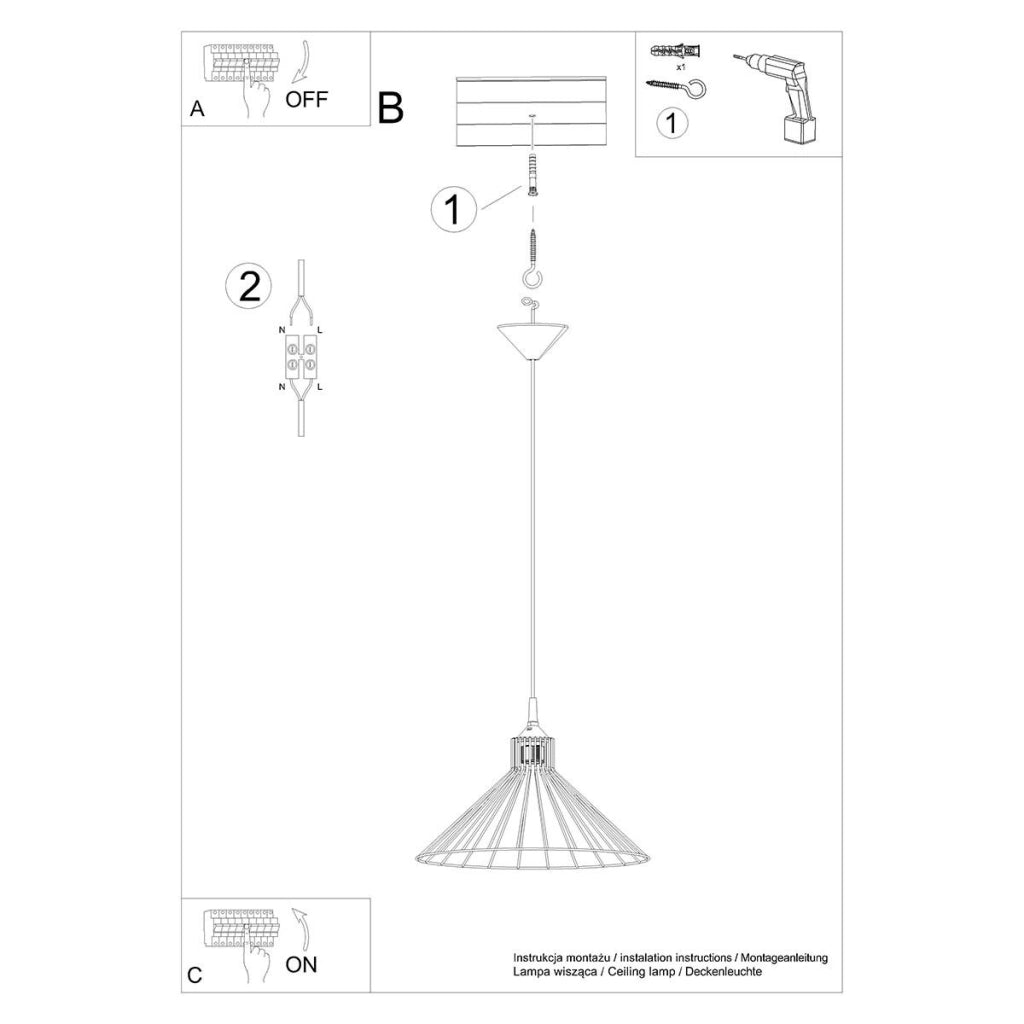 Lampada a sospensione industriale ELINA nera E27 15W
