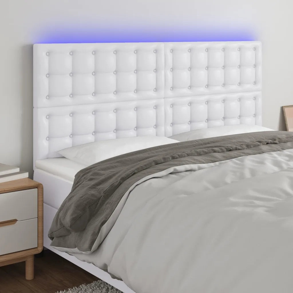 Testiera | Testata a LED Bianco 180x5x118/128 cm in Similpelle