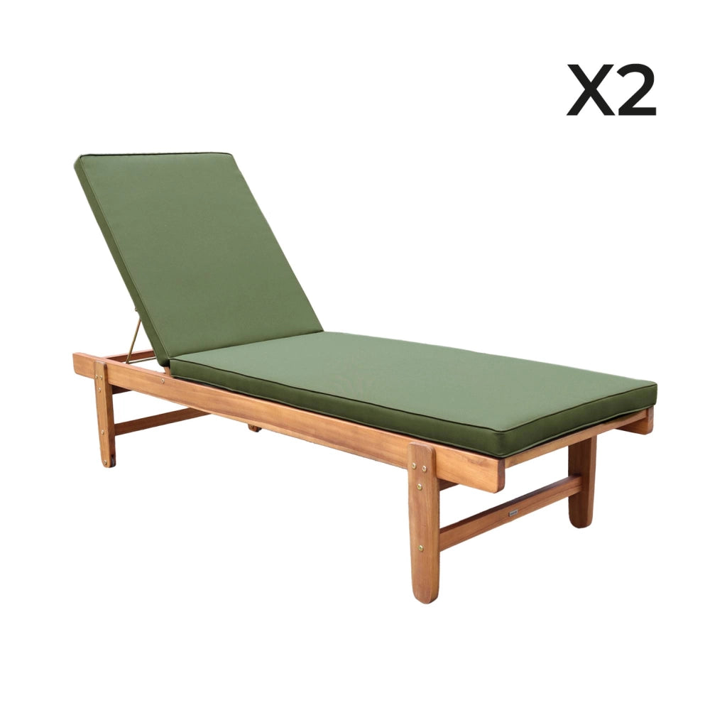 Set 2 lettini prendisole in legno multiposizione, verde kaki