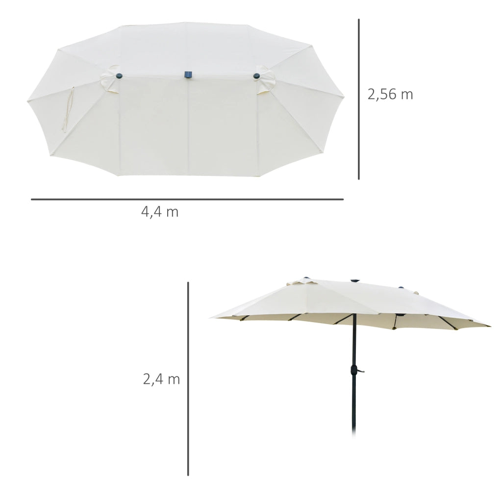 Doppio parasole con illuminazione LED 440 x 256 cm con manovella perfetto per giardino e patio colore bianco crema