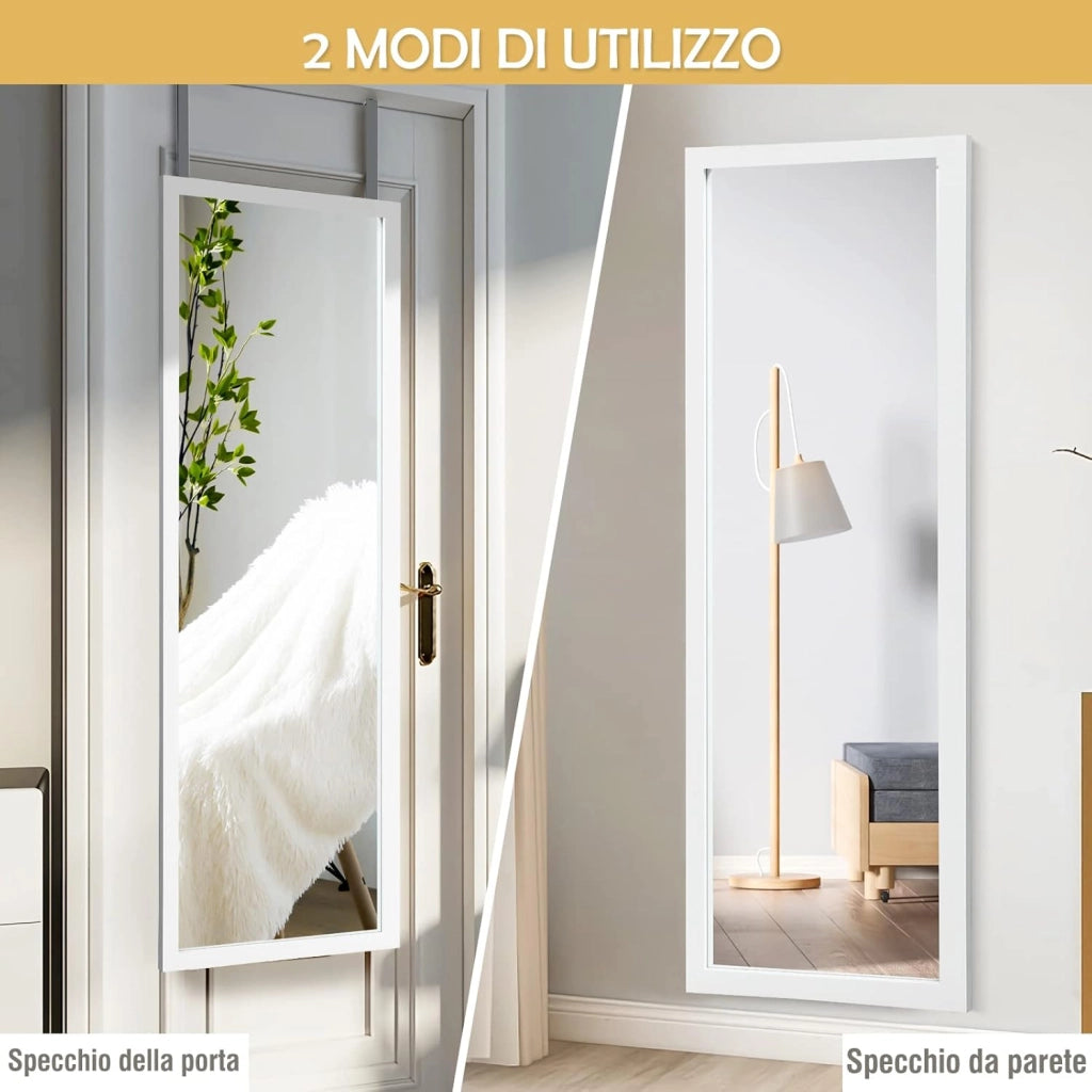 Specchio da Parete Lungo, Specchio sulla Porta o sul Muro, Specchio a Figura Intera per Camera da Letto Salone Spogliatoio,120 x 37 cm (Bianco)
