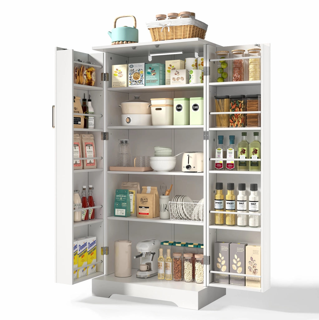 Armadio da cucina 60x35x128 cm bianco con LED a sensore e vani