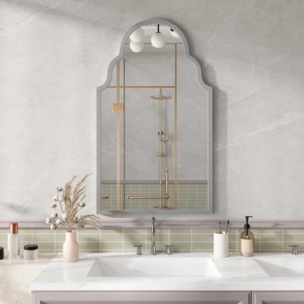 Specchio semplice rettangolare da parete in vetro con cornice in ferro per bagno soggiorno argento 61 × 101 cm