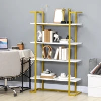 Mobile Libreria a 4 Livelli Rialzato e Multiuso, in MDF e Acciaio, 92x35x152cm
