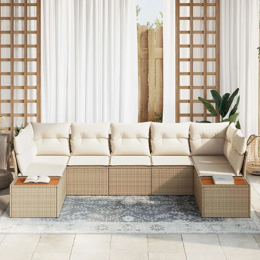 Set Divano da Giardino 7 pcs Beige e Crema Polyrattan 3356831