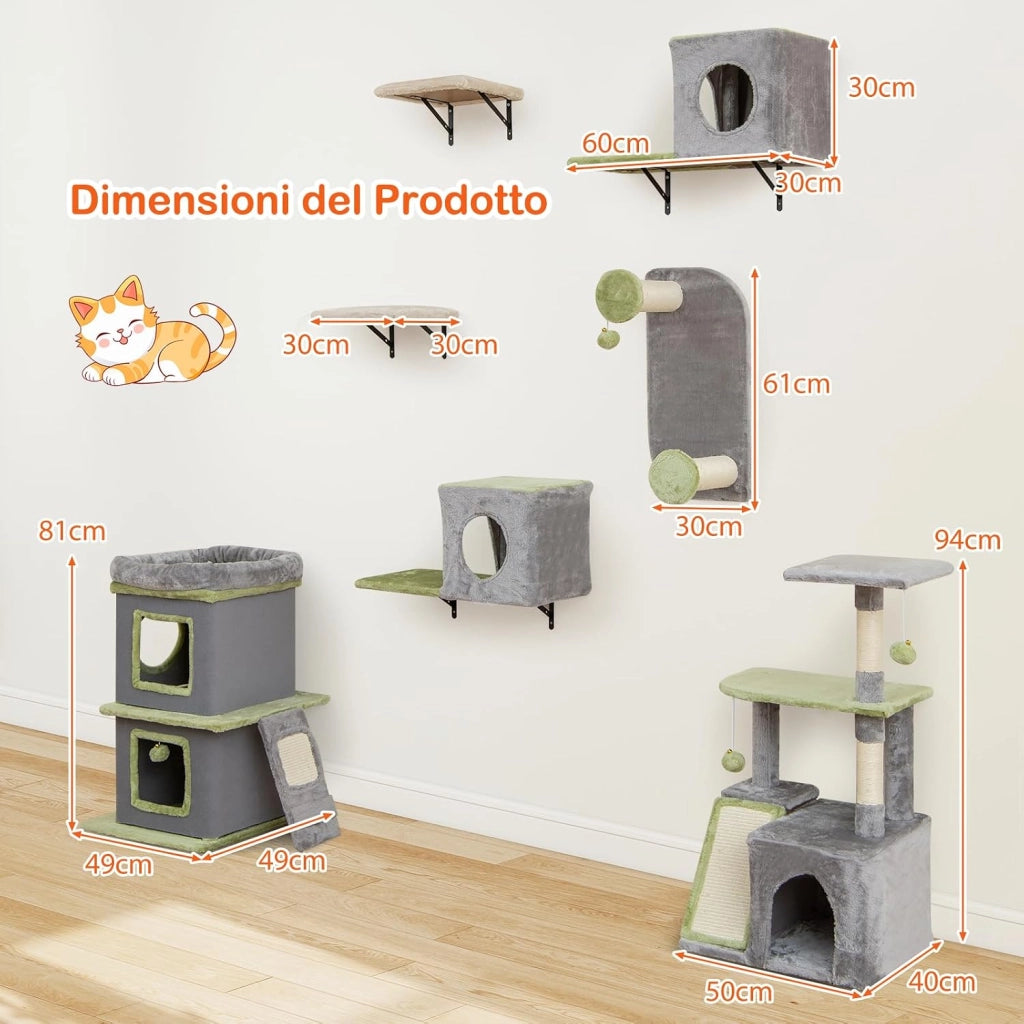 3 in 1 Set di Albero per Gatti, Tiragraffi per Gattini con Condominio, Cat tree a 3 Livelli, Albero da Arrampicata Versatile