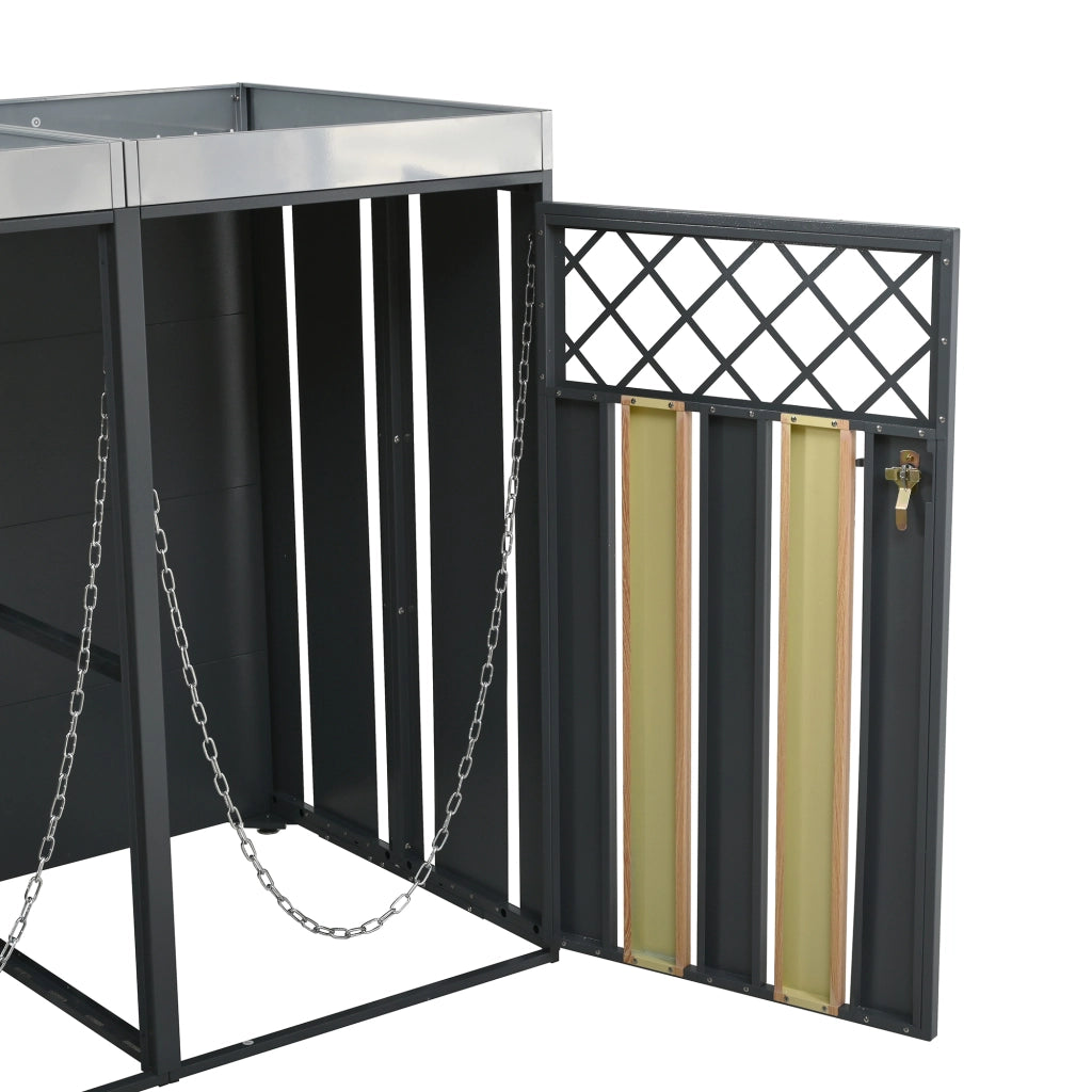 Armadio portacassonetti con fioriera in acciaio grigio e legno 132 × 80 × 124,5 cm