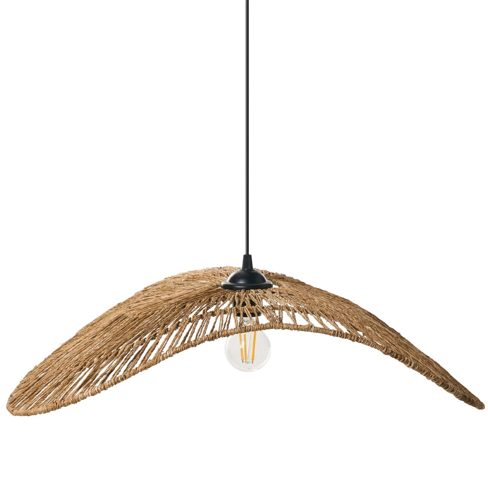 Lampadario in iuta naturale intrecciata in stile bohémien con lampadina aperta fatta a mano per l'illuminazione del soggiorno e sala da pranzo