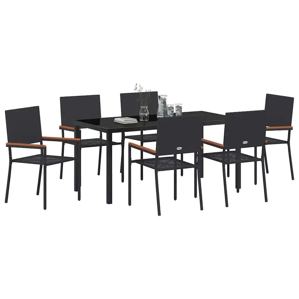 Set da Pranzo per Giardino con cuscino 7 pcs Nero polyrattan 3379706