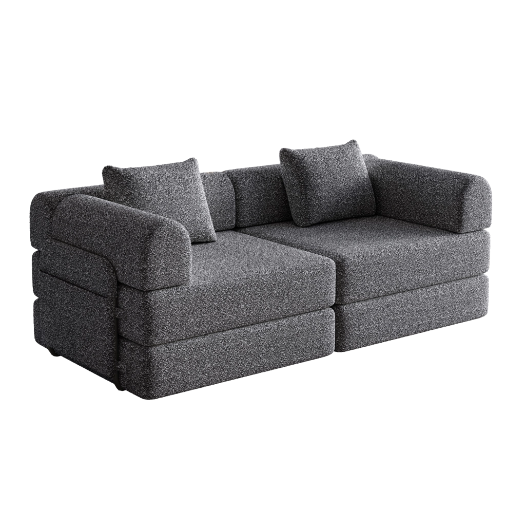Poltrona letto 2 in 1 in ciniglia grigia con vano bracciolo