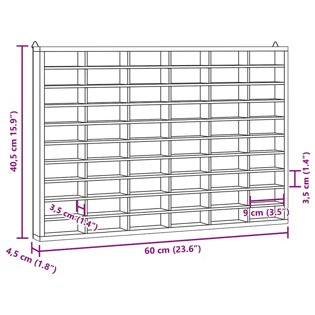 vidaXL Teca da Collezione in Legno con 60 Scomparti 60x4,5x40,5 cm