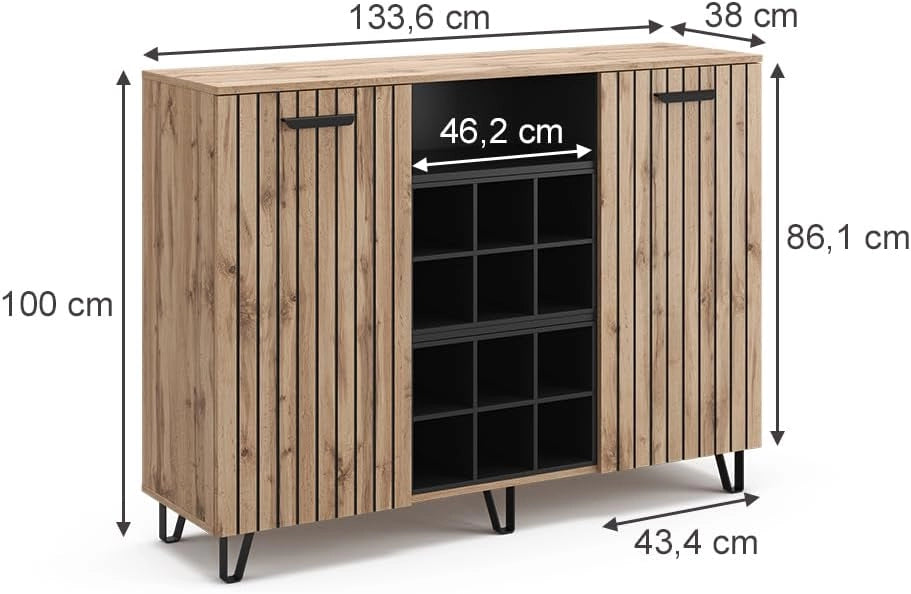 Credenza Amber, Marrone, 38 x 100 cm con 2 porte, con vano portaoggetti per spazio aggiuntivo