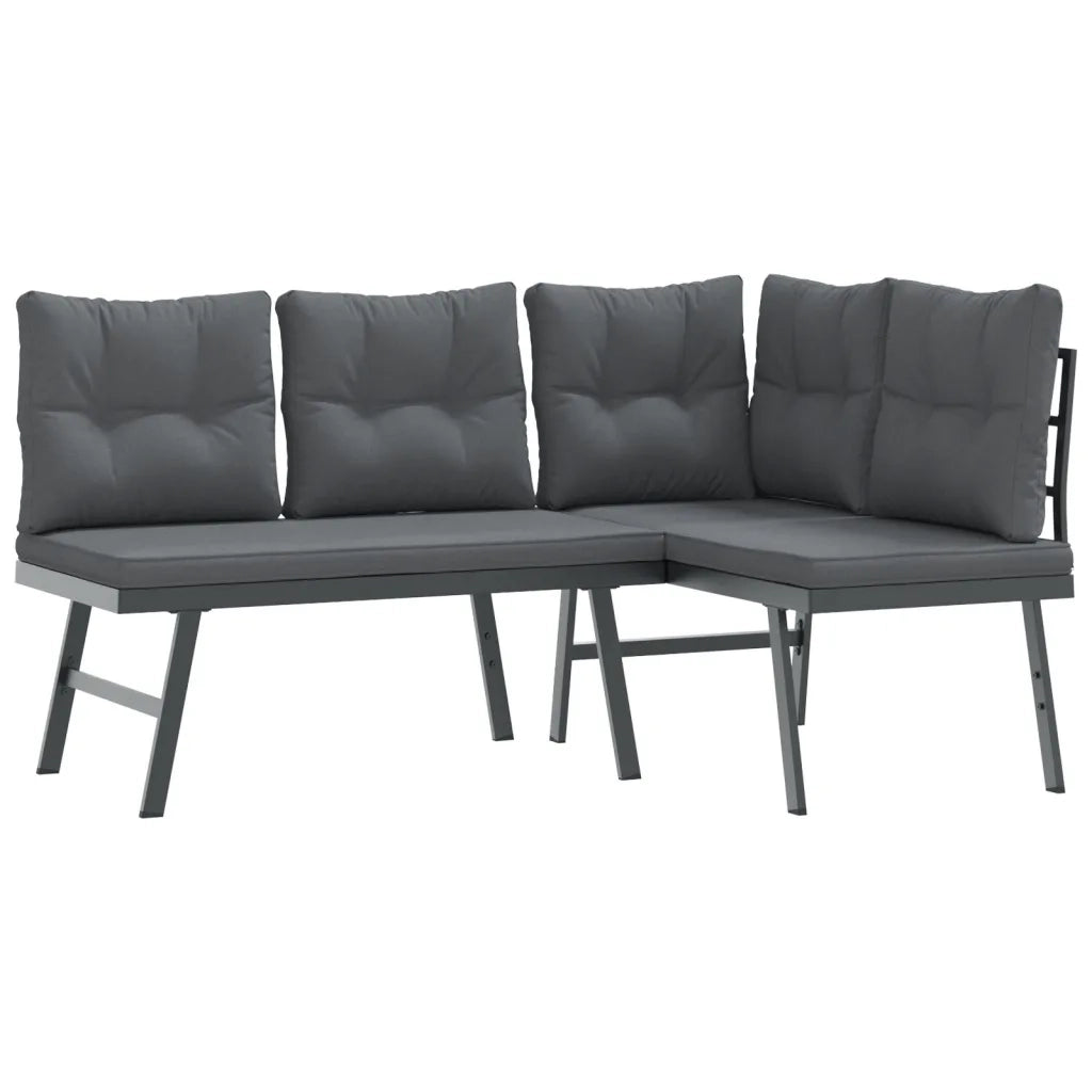 Set Panche Giardino | Panca da Giardino Cuscini 3 pz Nere Acciaio Verniciato Polvere