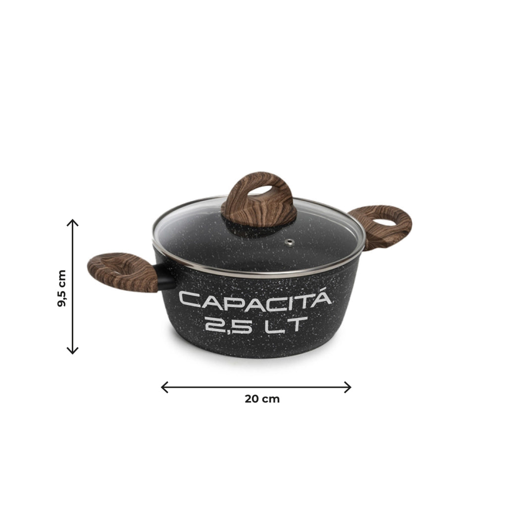 Casseruola Antiaderente con Coperchio in Vetro per Induzione 20 24 28 cm Pentola Effetto Pietra Compatibile Gas Vetroceramica e Piano Elettrico Marble 20 Cm