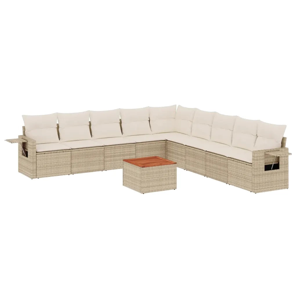 Set Divano da Giardino 10 pz con Cuscini Beige in Polyrattan