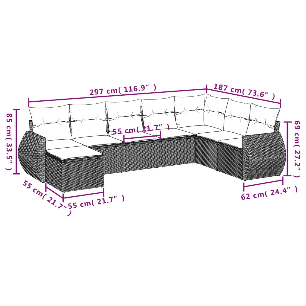 Set Divano da Giardino 8 pz con Cuscini Grigio in Polyrattan 3221759