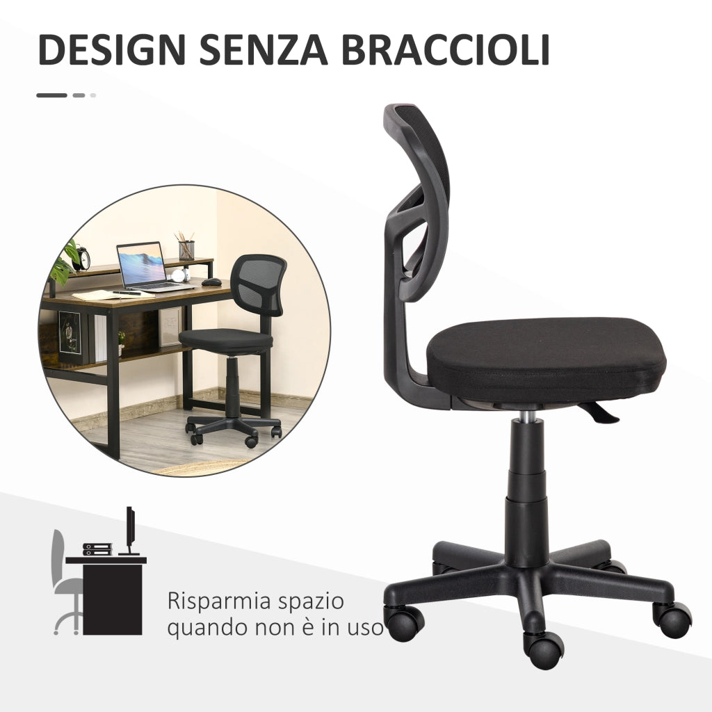 Sedia da Ufficio Ergonomica in Rete Senza Braccioli e Regolabile in Altezza, Nero