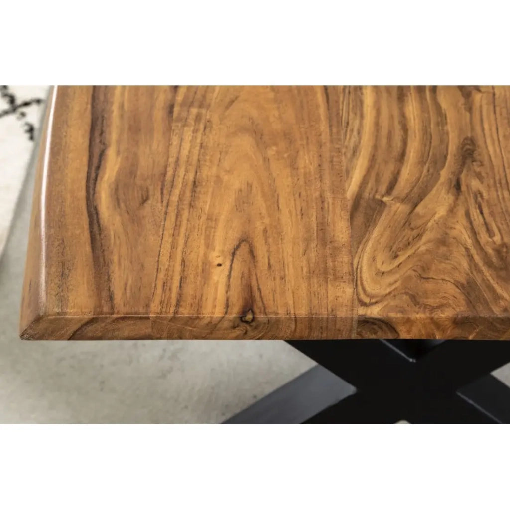 Tavolino basso ARKAYA 120 cm in legno di acacia massiccio con gambe in metallo nero a forma di X