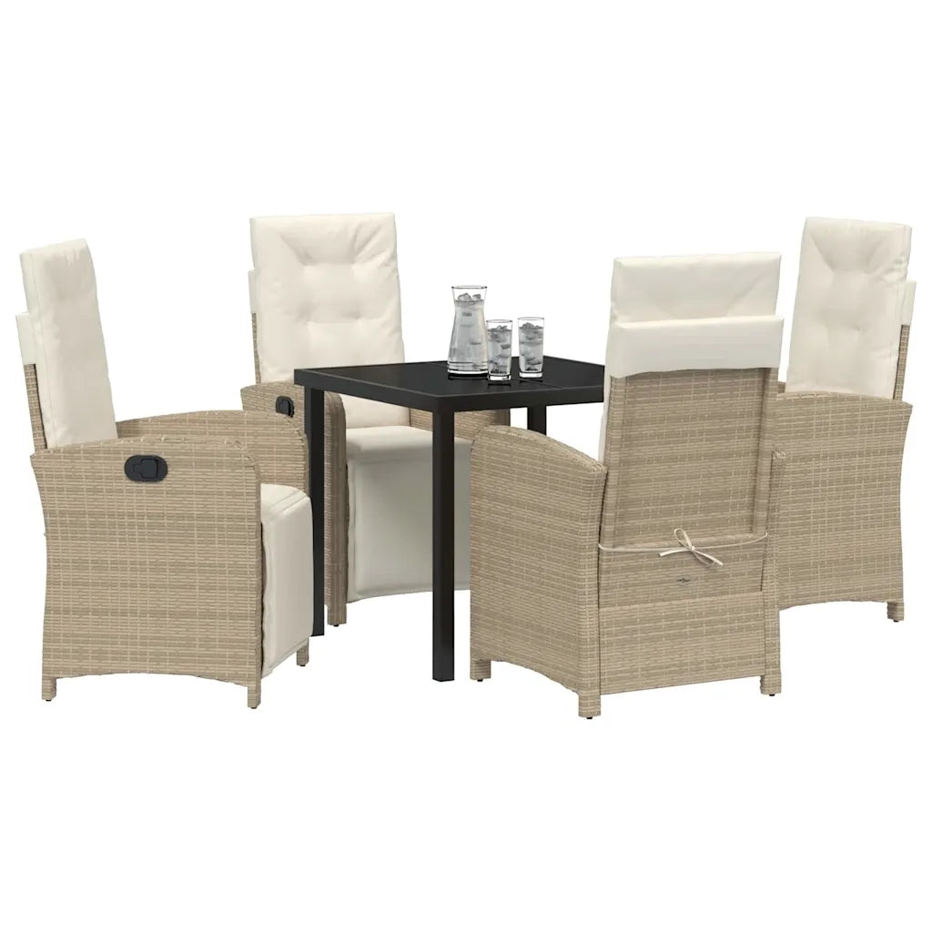 Set da Pranzo per Giardino con cuscino 5 pcs Beige polyrattan 3380331