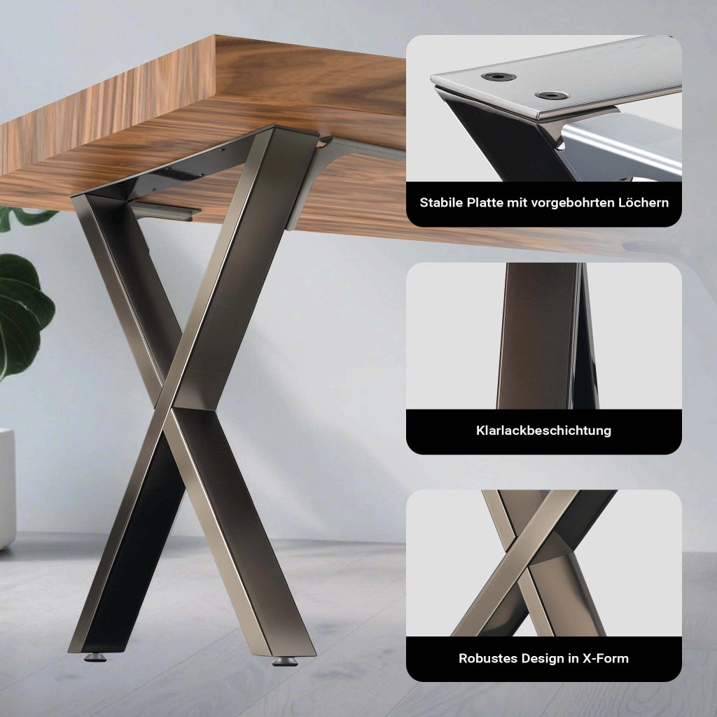 Base per tavolo 72x60 cm con gambe tavolo a forma di X acciaio verniciato