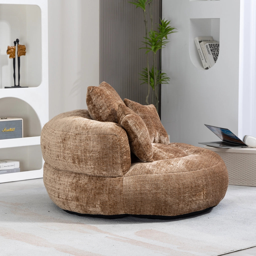 Poltrona Pouf Relax 1 Posto a Schienale Alto con Braccioli e 3 Cuscini Comfort Avvolgente in Ciniglia Caffè