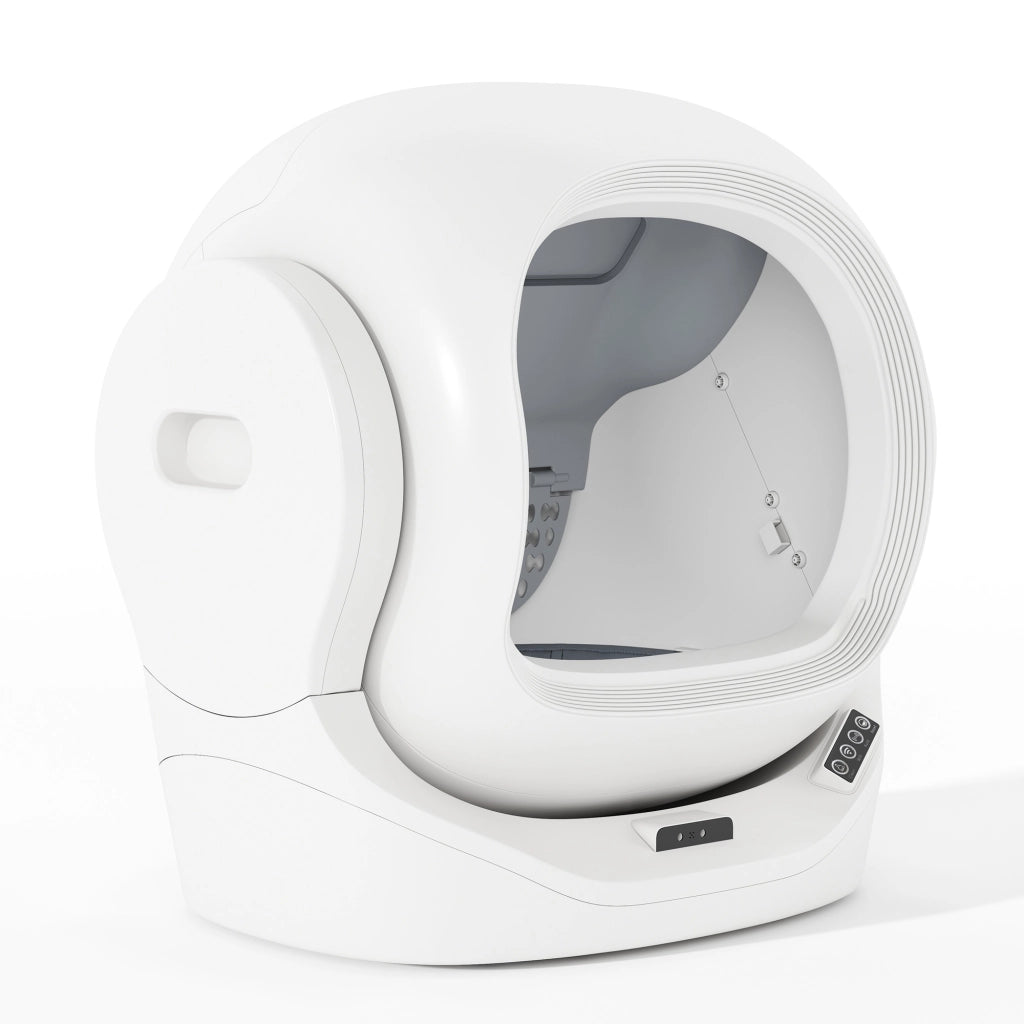 Lettiera automatica per gatti con app; 68 L; contenitore rifiuti 8 L; bianca