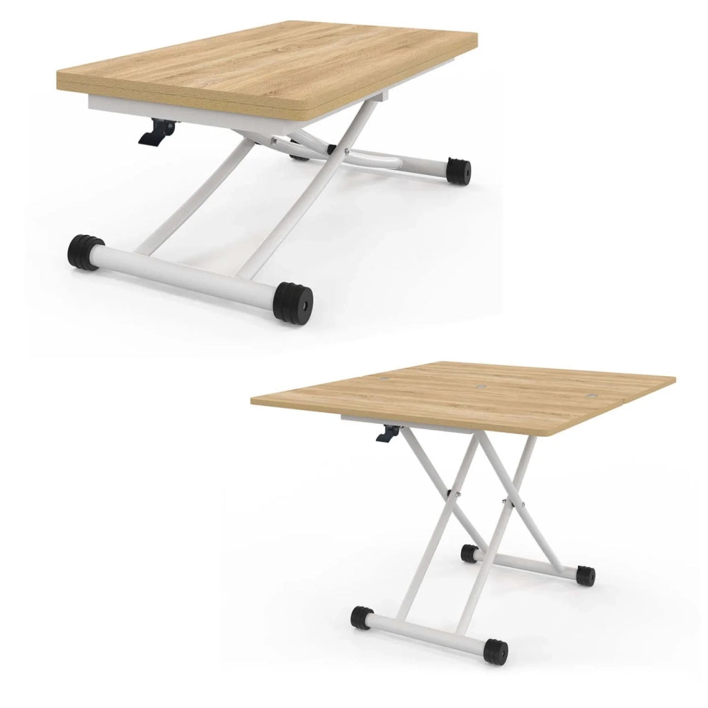 IDMarket - Tavolino 2 in 1 URBANA, trasformabile in tavolo da pranzo rettangolare, 100 cm, legno e bianco