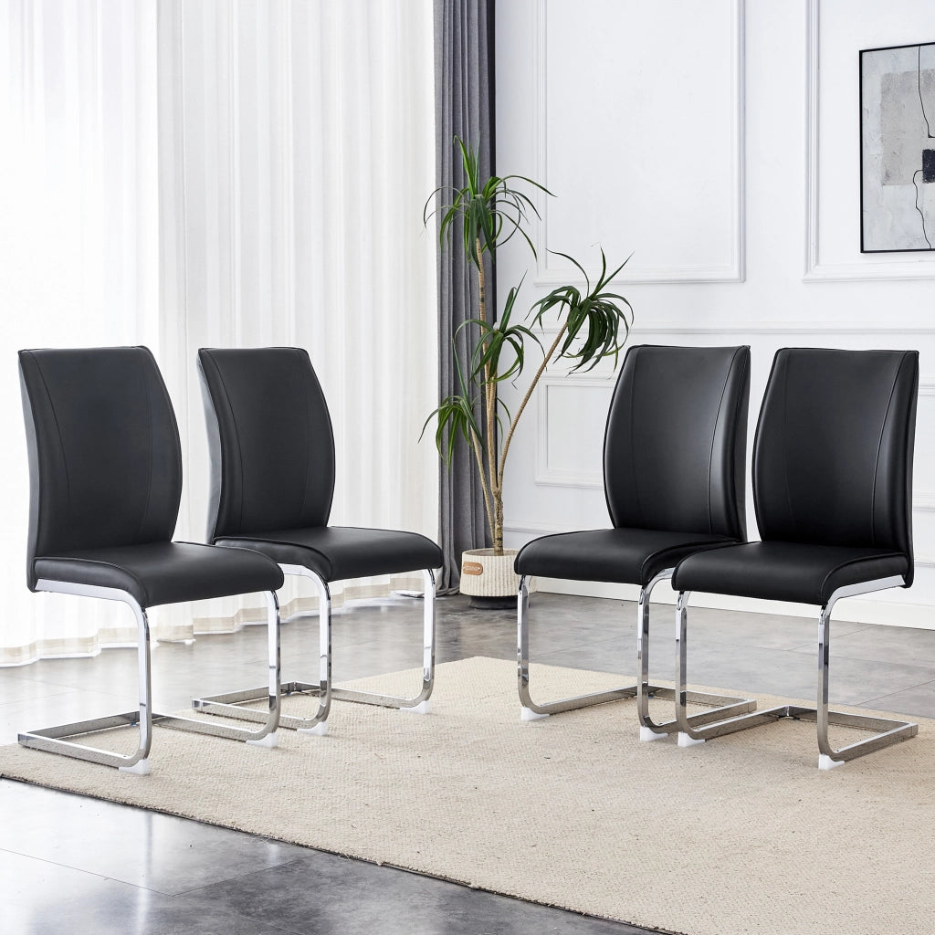 Sedie da Pranzo in Ecopelle ¨C MINIMAL ¨C Nero, Gambe in Metallo Argento, Set 4 Pezzi