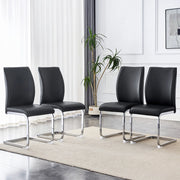 Sedie da Pranzo in Ecopelle ¨C MINIMAL ¨C Nero, Gambe in Metallo Argento, Set 4 Pezzi